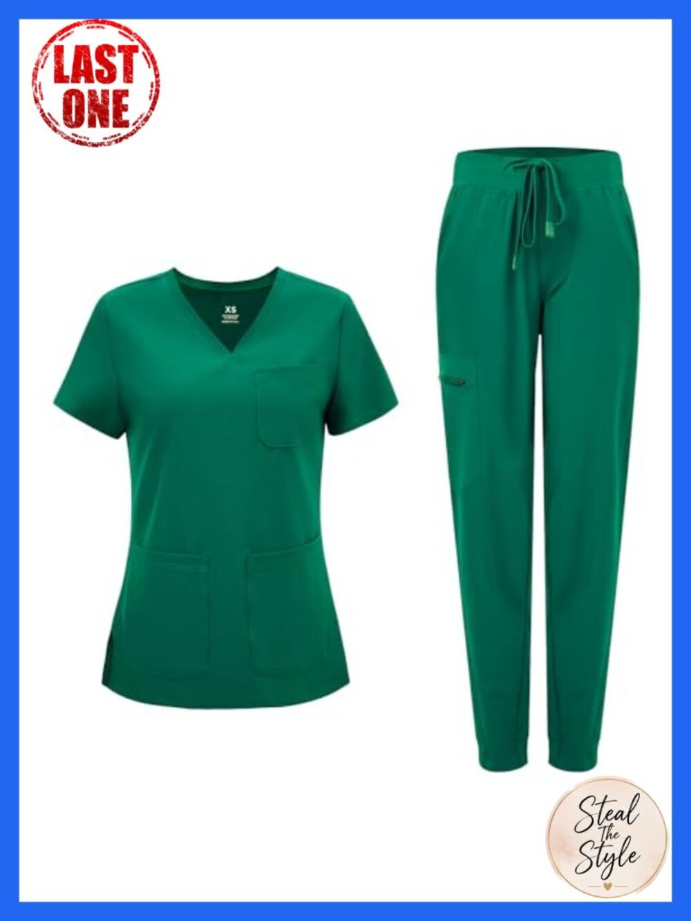 Women's Medical Scrub Set Curved V-Neck Top Jogger Pants 8 Pockets